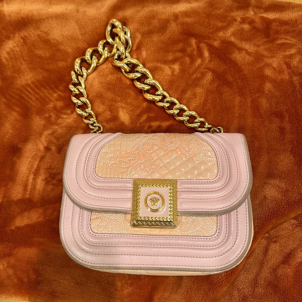 Versace Embroidered pink vanita quilted shoulder bag